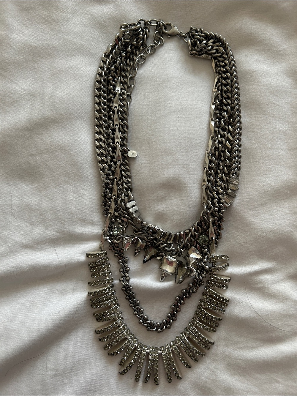 Silver Multi-Layer Statement Necklace with Crystal Accents Stella & Dot Amelia